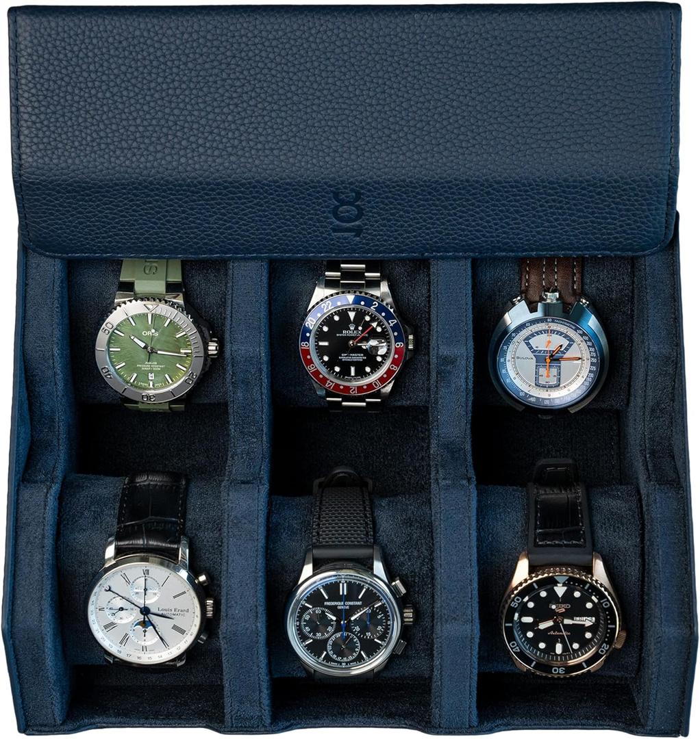 DailyWatch | Watch Box For 6 Watches | Genuine Black Leather Watch Roll Case With Soft Velvet Interior | Travel Watch Case - Protect & Display Your Watches | Watch Storage Travel Case in Navy Blue DailyWatch | Watch Box For 6 Watches | Genuine Black Leather Watch Roll Case With Soft Velvet Interior | Travel Watch Case - Protect & Display Your Watches | Watch Storage Travel Case in Navy Blue