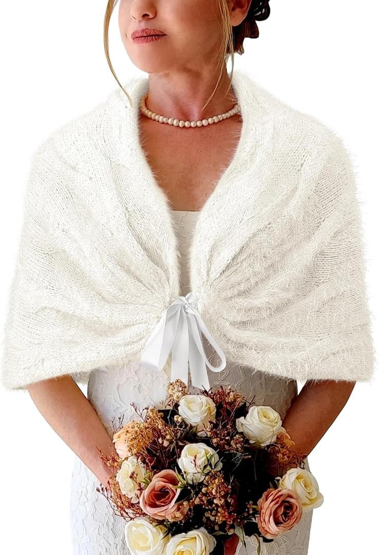 BB&KK Womens Knitted Shawl Wraps Winter Bridal Wedding Stole Shrug Party Shoulder Cream Scarf Wrap Warm Dress Cover Up