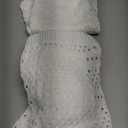 Fisoew Womens Crochet Cover Up 2 Piece Skirt Sets Sleeveless Crop Cardigan Tank Tops Swim Coverup Set (Small, White)