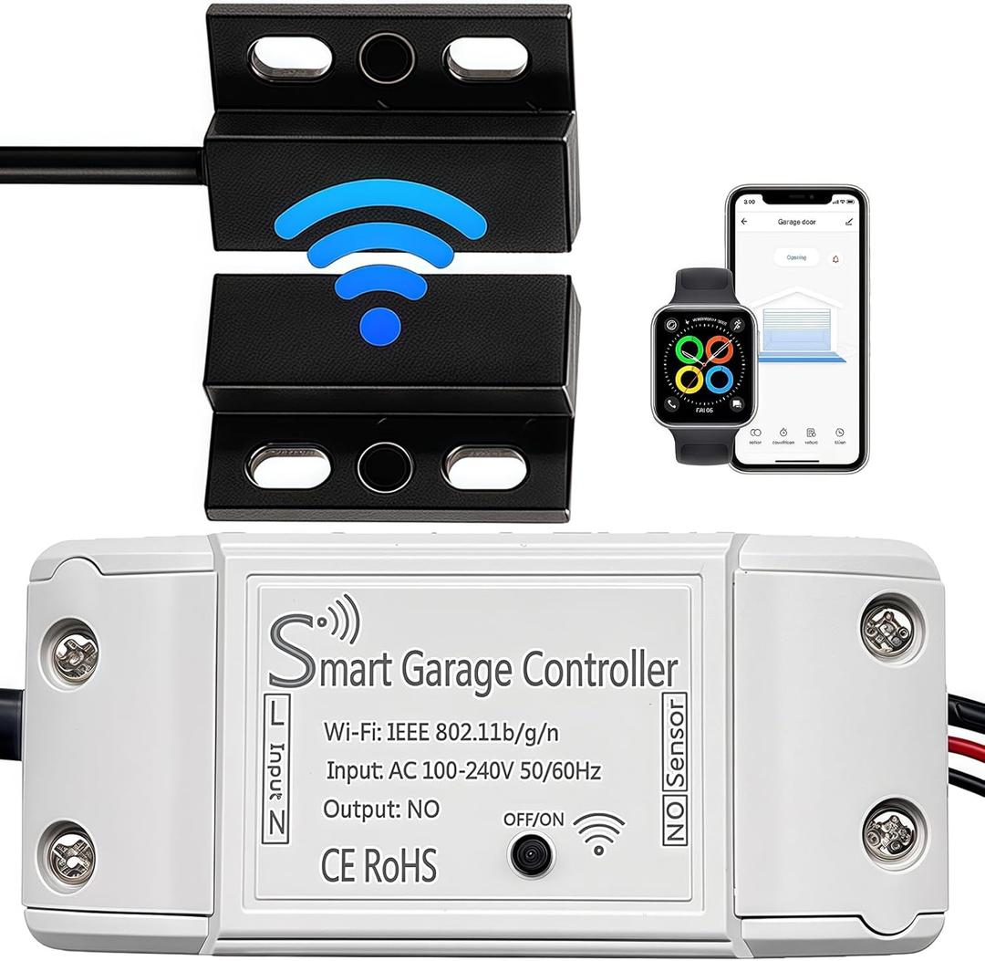 Smart Garage Door Opener Smart WiFi Garage Controller Garage Door Opener Controller Compatible with Alexa Google Assistant iPhone Android SmartLife App Remote Control No Hub Required (White)