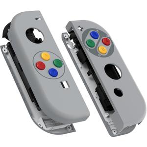 eXtremeRate DIY Replacement Shell Buttons for Nintendo Switch & Switch OLED, SFC SNES Classic EU Style Soft Touch Housing Case with Corlorful Button for Joycon Controller- Console Shell NOT Included