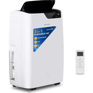 SereneLife 14000 BTU Portable Air Conditioner 4-in-1 with Heating - Compact Standing Air Conditioner for Room Up to 400 Sq. Ft. Floor AC Unit with Remote Control - Universal Casters, Window Mount Kit