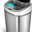NINESTARS Automatic Touchless Infrared Motion Sensor Trash Can with Stainless Steel Base & Oval, Silver/Black Lid, 21 Gal