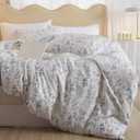 Faincy 7 Pcs Queen Size Comforter Set with Sheets, Blue Floral and White Flower Leaf Pattern Print Alternative Bed Sets - 90 x 90 inch Soft Microfiber Farmhouse Vintage Bedding in a Bag for Women Men