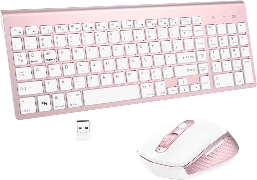 Wireless Keyboard and Mouse Combo, GALENMORO Ergonomic Compact Slim Portable Silent USB Quiet Thin for Windows Computer Desktop PC Laptop - Pink