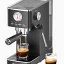 Maestri House Espresso Machines 20 Bar ULKA Pump, Compact Espresso Maker Built-in Flow Meter Steam Milk Frother, 43oz Removable Water Tank Stainless Steel Coffee Machine for Cappuccino (Black)