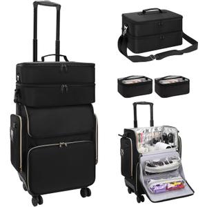 OCHEAL Hairstylist Traveling Case with a Large Makeup Travel Case for Hairstylist, Hairdresser Bag with Detachable Pouch,360 Rotatable Wheelsfor Hairdressing Tool Organizer