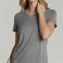Real Essentials 5 Pack: Women's Short Sleeve Breeze Tech V-Neck T Shirt Workout Top Wicking Dry Fit Athletic Tee (Plus) XS