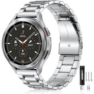 Lerobo Stainless Steel Band Compatible with Samsung Galaxy Watch 8 7 6 5 4 FE 40mm 44mm 45mm/Galaxy Watch 8 Classic 6 4 Classic 43mm 47mm 42mm 46mm, 20mm Metal Replacement Band for Men Women (Silver)