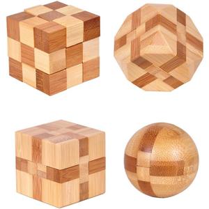 4 Pack Wooden Puzzle Games Brain Teasers Toy- 3D Puzzles for Teens and Adults - Wooden Logic Puzzle Wood Snake Cube Magic Cube Magic Ball Brain Teaser Intellectual Removing Assembling Toy