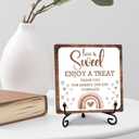 Boho Rainbow Wooden Sign,Love is Sweet Enjoy a Treat Sign, Dessert Table Sign,Desk Decor Sign with stand, Wedding Party Dessert Table Home Office Desk Cubicle Shelf Decor, 5x5 inches-A44 (Complete)