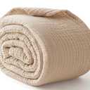 Kozyhvn Cooling Throw Blanket Twin XL 66" x 90", 6 Layers Muslin Blankets 100% Cotton, Breathable and Lightweight Twin Blanket for Bed, Soft Bedspread, Gauze Bedding for All Season, Beige Linen