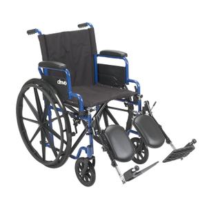 Drive Medical Blue Streak Wheelchair with Flip Back Desk Arms, Elevating Leg Rests Folding Outdoor Desk Length Arms,Alloy Steel 20 Inch Seat