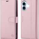 Wallet Case for iPhone 16 Plus 6.7", RFID Blocking Credit Card Holder, PU Leather Folio Flip Kickstand Protective Shockproof Cover for Apple 16 Plus (Pink)
