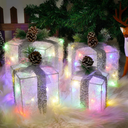 Christmas Lighted Gift Boxes, Pre-lit Lights Gift Boxes Set of 4, Light up Present Boxes Set Battery Operated with Different Sizes for Holiday Indoor Outdoor Decorations(Multi-Colored)