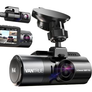 VANTRUE N4 3 Channel Dash Cam, 4K+1080P Dual Channel, 1440P+1440P+1080P Front Inside Rear Three Way Triple Car Dash Camera, IR Night Vision, Capacitor, 24 Hours Parking Mode