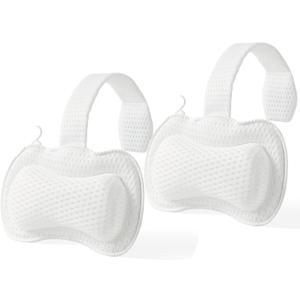 2-Pack Ergonomic Pillow for Hot Tub, Spa, and Chaise Lounge - Universal Headrest & Neck Support Cushion, Adjustable Height with Long Strap, Easy Drying with Hook (2-Pack)