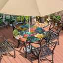 Outdoor Round Tablecloth with Umbrella Hole, Tropical Flowers Fitted Table Cloth with Elastic 36"-44" Waterproof Oil-Proof Circle Patio Table Cover for Picnic Camping Party