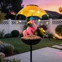 Solar Bird Feeder Frog Garden Decor, Outdoor Solar Lights with Umbrella, Hummingbird Feeder Decorative Path Lights Yard Art Ornament Bird Feeder (Flamingo)