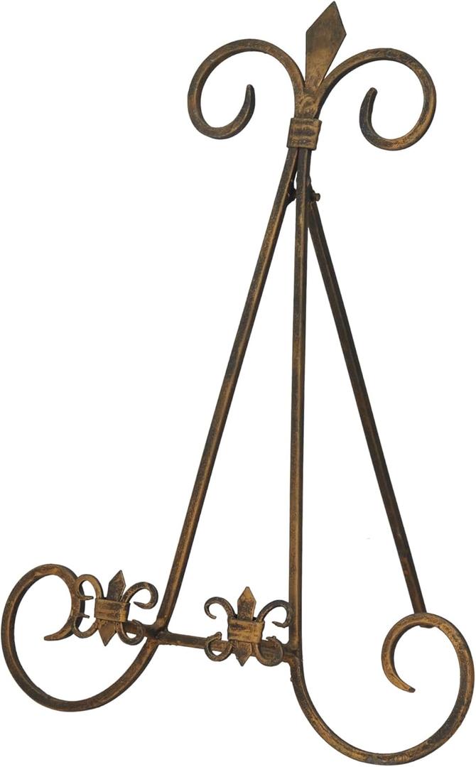 Deco 79 Metal Scroll Display Easel Tabletop Easel with Foldable Stand, Display Stand 11" x 10" x 14", Gold (16")