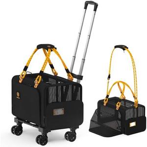 PAWZIDEA Pet Carrier with Wheels, 18x11x11 TSA Airline Approved Cat Carrier for 2 Cats Under Seat, Expandable Soft-Sided Rolling Dog Carriers for Small Dogs Travel Bag with Telescopic Handle, Black