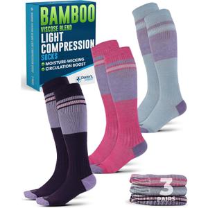 Doctor's Select Bamboo Viscose Light Compression Socks for Women & Men - 3 Pairs, 8-15 mmHg Compression Socks, Knee High (Large)