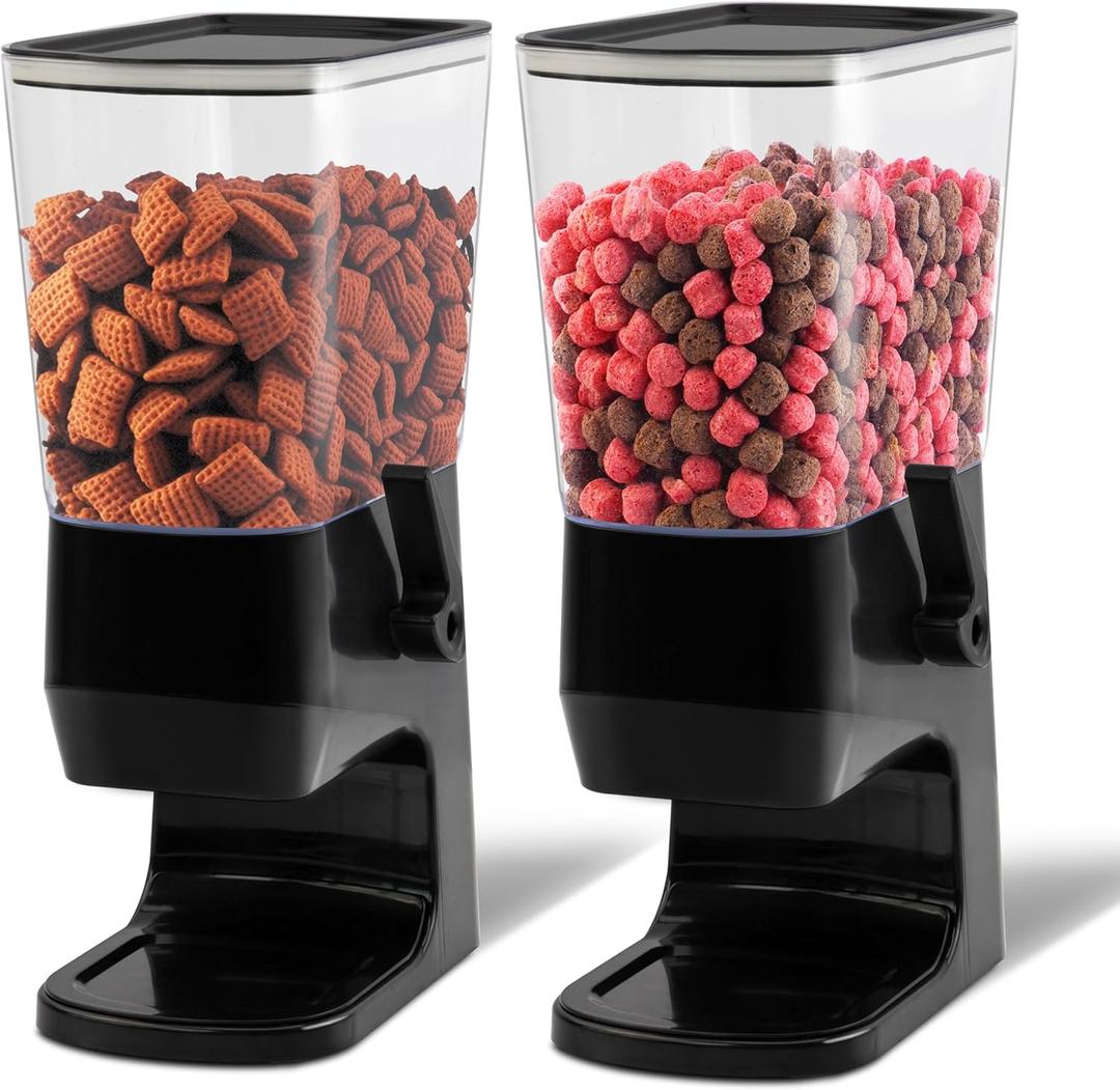 Cereal Dispenser Countertop, Kitchen Organization Cereal Containers Storage, 3.2L Candy Dispenser Plastic Cereal Dispenser for Pantry, Snack Containers Can Hold Granola, Dry Food, Grain, Black, 2Pc