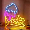 Hoteam Ice Cream Neon Sign Ice Cream Light Neon Sign LED USB Yellow Blue Pink Light up Decor for Business Store Bedroom Bar Cafe Shop Windows Decorations