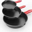 Cast Iron Skillet 3 piece set, cookware set 6, 8, 10 Inches, for frying, saute, &more, easy use in the oven, stove, grill, or campfire, black, with silicone heatresistant cover