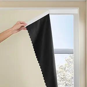 RYB HOME No Drill Adhesive 100% Blackout Curtains for Bedroom Thermal Insulated Easy to Install Stick on Door Window Cover Portable for Front Door Living Room, Black, W35 x L48, 1 Panel