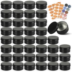 3oz Black Aluminum Tin Containers with Screw Lids, 40 Pack Refillable Cosmetic Jars, Round Salve Tins, Tea Cans, Bulk Food Storage Jars, Candle Travel Tins