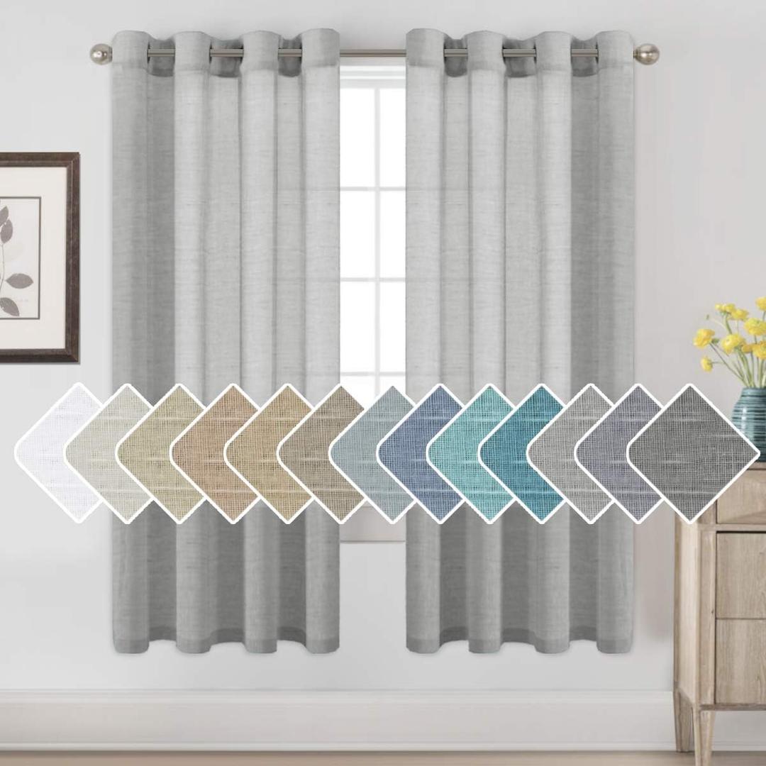 H.VERSAILTEX Linen Sheer Curtains 72 Pair Set Linen Textured Semi-Sheer Curtains Nickel Grommet Window Treatment Panels for Living Room, Open Weave - 52" W x 72" L, Grey (52"W x 72"L (Pack of 2))