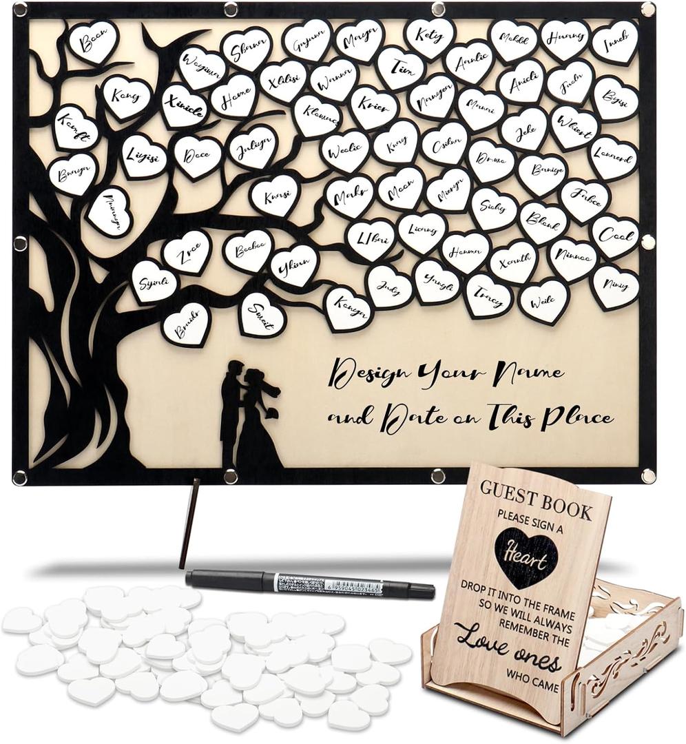 Wedding Guest Book Alternative, Guest Book Signs with Wooden Hearts Guest Book Wedding Reception for Wedding Anniversary Birthday Party Baby Shower (Black)