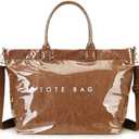 GISMTR Large PVC Tote Bag for Women Letters Print Handbags Kraft Paper Shoulder Bag for Work Travel
