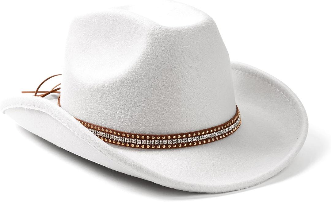 Lisianthus Men & Women's Felt Wide Brim Western Cowboy Outdoor Fedora Hats with Belt (Medium)