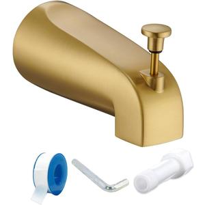 Tub Spout with Diverter, Slip On Bathtub Spout Fits 1/2'' Copper Tube(5/8'' Dia), Bathroom Tub Faucet with PTFE Tape & Hex Wrench, Brushed Gold