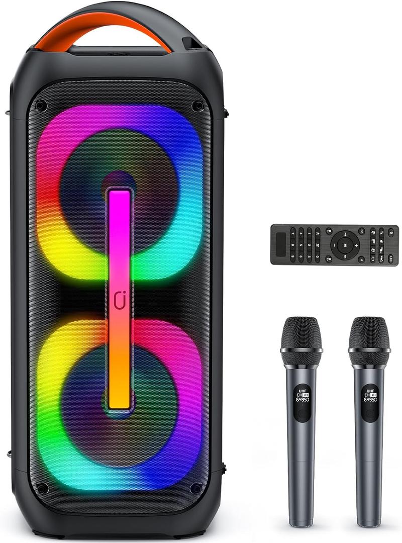 Karaoke Machine with 2 Wireless Microphones, Dual 60W 6.5"Subwoofer & 400W PeakBig Loud Bluetooth Party Speaker with Disco Lights, Portable PA System with TWS Stereo Sound & Deep Bass, Gift for All