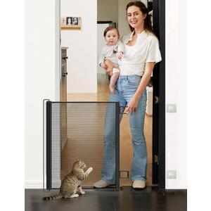 Retractable Mesh Pet Gate, Extra Tall 31'' Adjustable Width Up to 51/43 Inches for Doorways Stairs Hallways, Indoor Outdoor Dog Safety Barrier Net Panel (Black 43'' Width)