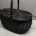 PICNIC TIME Evening Picnic Basket with Service for Two, Handwoven Sustainable Black Wicker Basket with Split-lid Design and Vegan Leather Details, Components Tucked In Lid for Bigger Space (Black)