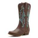 vodvob Girls Kids Western Boots Embroidered Cowgirl Cowboy Boots Girls Mid Calf Riding Shoes Little Kid/Big Kid, Size 6 (Brown)