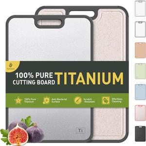 2 in 1 Pure Titanium Cutting Boards for Kitchen Chopping Board with Handle Large Big Small Kitchen Meat Butcher Block Not Stainless Steel Wood Bamboo Glass Rubber Plastic Silicone Acrylic Teak Sink (Grey/Beige)