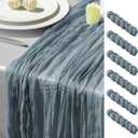 GARIG 6 Dusty Blue Table Runner for Summer, 10FT Boho Sheer Spring Gauze Cheesecloth Table Runner 35x120Inch for Mother's Day Wedding Party Baby Bridal Shower Birthday Home Decor