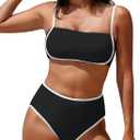 Pink Queen 2026 Women's High Waisted Bikini Sets Two Piece Swimsuit Color Block High Cut Bathing Suits Beach (Large, Black)