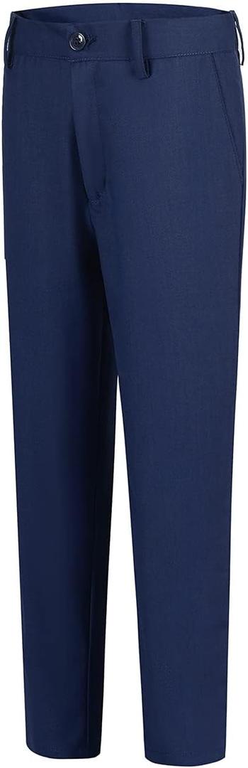 Boys' Flat Front Dress Pants Adjustable Waist School Uniforms Pants (12, Navy)