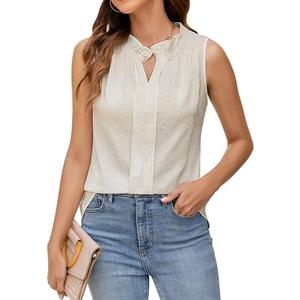 BMJL Womens White Tank Tops Summer Business Causal Outfits Ruched Pleated Linen Shirts Work Cami 2025, Medium