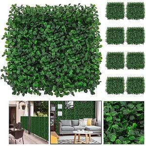 Cliselda Grass Backdrop Wall Panels 8PCS 10"x10" Artificial Boxwood Hedge Greenery Wall Panels, Privacy Hedge Screen Faux Boxwood for Indoor Outdoor Plant Wall Decor