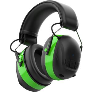 Bluetooth 6.0 Hearing Protection Headphones with 120H Working Time, 30dB SNR, Superior Stereo Sound Quality, Larger Buttons for Easy Operation, Safety Ear Muffs for Lawn Mowing, Workshops (Green)