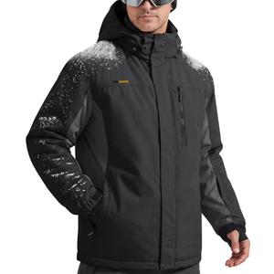 FREE SOLDIER Men's Waterproof Ski Snow Jacket Fleece Lined Warm Winter Rain Jacket with Hood Fully Taped Seams, Large