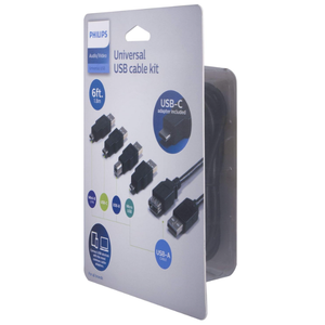 Philips 5-in-1 Universal USB Cable Kit, Includes Adapters for: Mini-B (5 PIN), USB-C, USB-B, Micro USB, and USB-A 2.0 Cable, for Mobile Devices, Laptops, Printers, Scanners, Cameras, SWU8002N/27