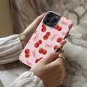 for iPhone 16 Pro Max Case, Wireless Charging Compatible,Dual-Layer Protection with Cute Wildflower, Soft Silicone + Hard Shell, Chic Phone Cover for Women - Sweet Cherry Bows